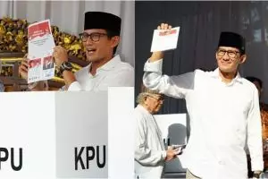 Sandiaga Uno berangkat ke TPS diiringi selawat
