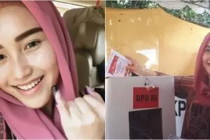 Gaya Ayu Ting Ting nyoblos, berhijab & berteriak di bilik suara