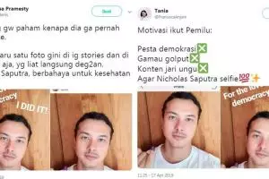 12 Cuitan lucu Nicholas Saputra selfie abis nyoblos ini bikin ngakak