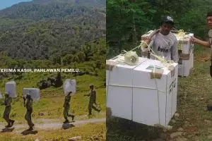 10 Momen perjuangan petugas antar kotak suara ke pelosok Nusantara