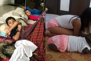 11 Foto lucu kekompakan anak-anak dan kucingnya ini kocak