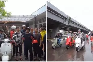 6 Aksi Gibran bersandal jepit keliling kota kendarai Vespa