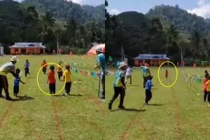 Saking semangat ikut lomba, bocah ini lari ke arah tak terduga