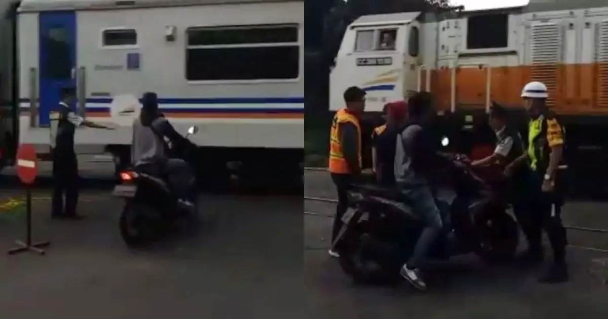 Paksa terobos palang kereta, kelakuan pria ini bikin geram