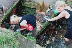 Viral, bule ini bersihkan selokan mampet dengan tangan kosong