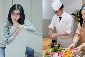 Tampil kece saat masak, harga bandana Syahrini bikin melongo