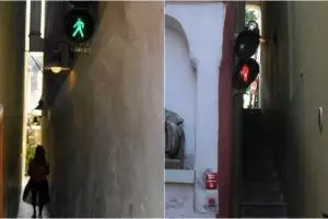 Unik, gang ini dipasangi lampu lalu lintas untuk pejalan kaki