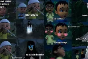8 Meme lucu reaksi Upin Ipin ketemu hantu, bikin tepuk jidat