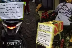 15 Potret pemudik dengan tulisan lucu di motornya, bikin geli