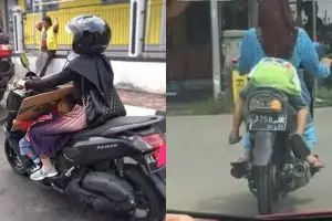 11 Potret lucu emak-emak boncengin anaknya ini bikin tepuk jidat