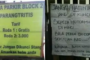 11 Spanduk pengumuman tempat parkir ini bikin mikir keras