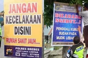 10 Spanduk imbauan pengendara mudik ini bikin nyengir
