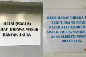 11 Peringatan lucu waspada helm hilang ini bikin ngakak