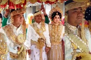 Viral tiga bersaudara kembar nikah bersamaan, pelaminannya heboh