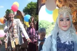Bukan pakai mobil mewah, pengantin ini justru minta naik gerobak