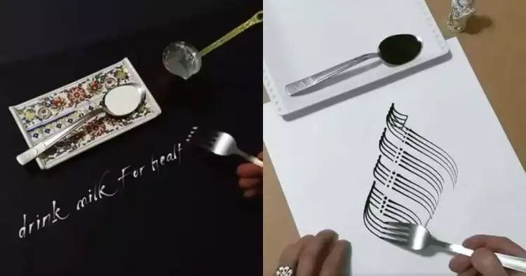 8 Karya kaligrafi pakai garpu ini hasilnya patut diacungi jempol