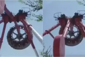 Detik-detik wahana permainan patah di udara, mengerikan