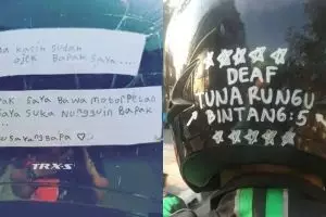 8 Tulisan di helm driver ojek online ini penuh makna, bikin haru