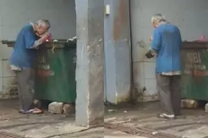 Video pria tua mengais makanan dari tempat sampah ini bikin iba