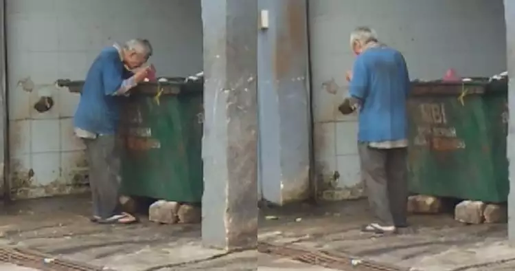 Video pria tua mengais makanan dari tempat sampah ini bikin iba