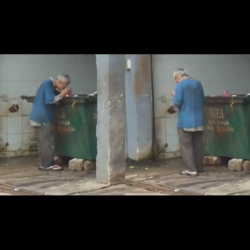 Video pria tua mengais makanan dari tempat sampah ini bikin iba