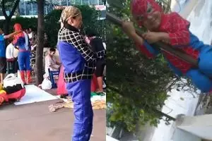 10 Kelakuan cosplay Spider-Man ini bikin senyum tipis