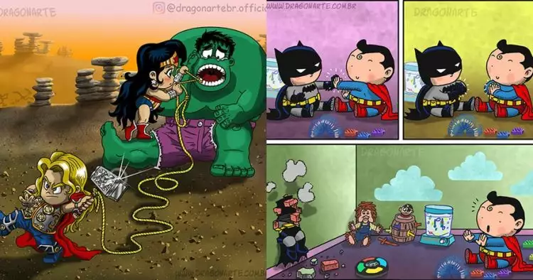 10 Ilustrasi kelakuan tokoh superhero saat masih kecil, kocak