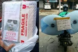 11 Pesan lucu di barang bawaan driver ojek online ini bikin geli