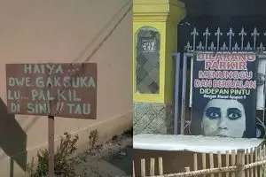 10 Peringatan dilarang parkir di depan rumah ini absurd abis