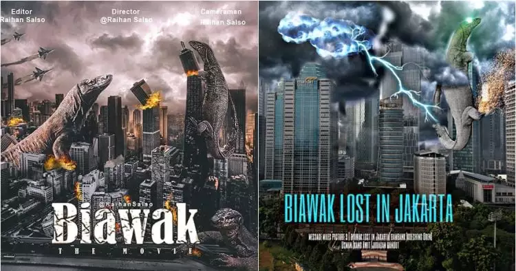 7 Editan poster 'biawak manjat pagar', ganasnya bak Godzilla