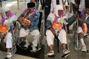 Momen pasangan kakek nenek jemaah haji tak mau pisah ini mesra abis
