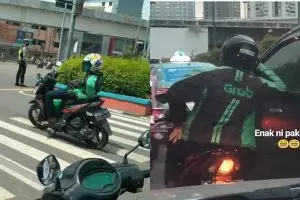 8 Aksi driver ojek online di lampu merah, santai kayak di pantai