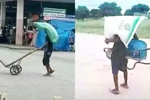 10 Tingkah lucu orang saat bawa barang berat, bikin geleng kepala