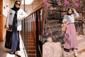 15 Inspirasi padu padan rok lipit wanita berhijab cocok buat OOTD