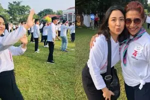 9 Potret Sherina Munaf ikut family gathering, senam bareng Jokowi