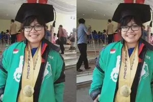 Cewek ini wisuda pakai jaket ojek online, kisahnya bikin salut