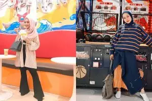 19 Padu padan pakaian motif stripe dengan hijab, simpel dan modis