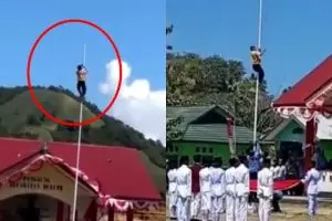 Aksi heroik siswa SMP panjat tiang saat upacara kemerdekaan ke-74