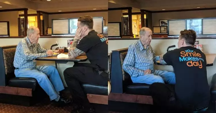 Temani pria tua makan, potret pegawai restoran bertato ini viral