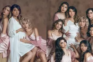 7 Potret maternity Irene & Girl Squad, pakai dengan baju tidur