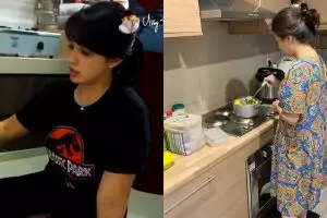 Gaya 7 seleb cantik masak di dapur, berdaster dan tanpa makeup