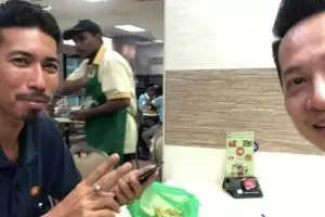 Dua pria ini makan bareng usai mobil keduanya tabrakan