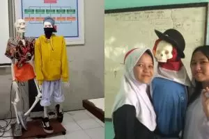 9 Tingkah iseng siswa dandanin alat peraga kerangka manusia