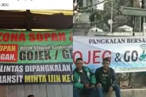 9 Peringatan zona pangkalan ojek online ini bikin melongo
