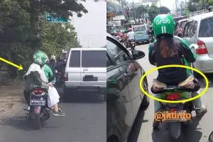 10 Gaya duduk pelanggan ojek online waktu dibonceng driver ini kocak