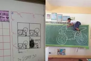 8 Ulah guru dan murid manfaatkan papan tulis ini bikin nyengir