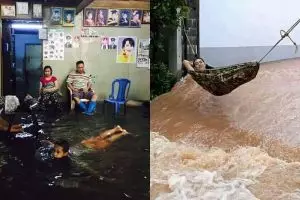 10 Potret orang menghadapi banjir ini bikin geleng-geleng kepala