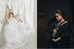 7 Potret maternity Yasmine Wildblood, bernuansa hitam putih