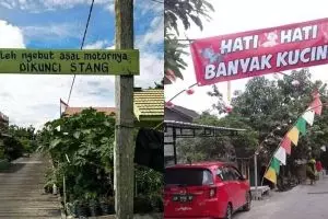 10 Peringatan lucu di perkampungan ini nggak biasa, absurd abis