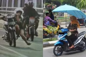 10 Gaya cewek Indonesia naik motor ini tak biasa, bikin ngakak